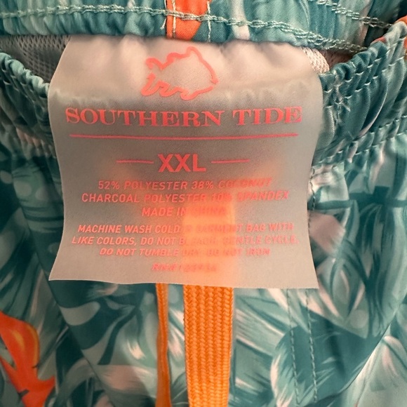 NWT Men's Sz 2XL Southern Tide Monstera Palm Swim Trunk Teal/Orange - Picture 5 of 6